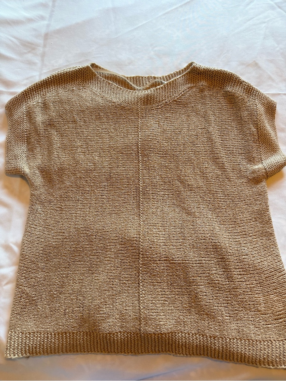 Cable and Gauge Oatmeal Knit Short Sleeve Sweater Button Back Top Size XL